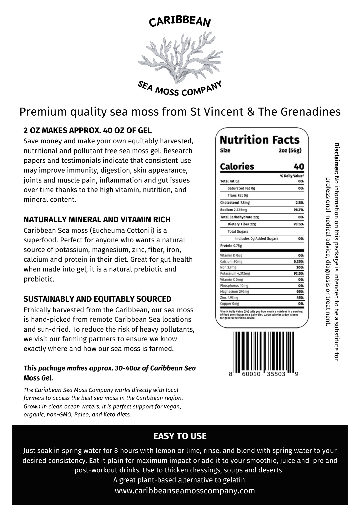 Premium Raw Caribbean Sea Moss (2 oz)